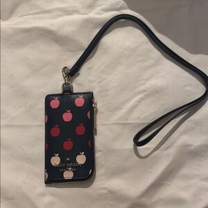 Kate Spade Navy Blue and Red Apple Lanyard.